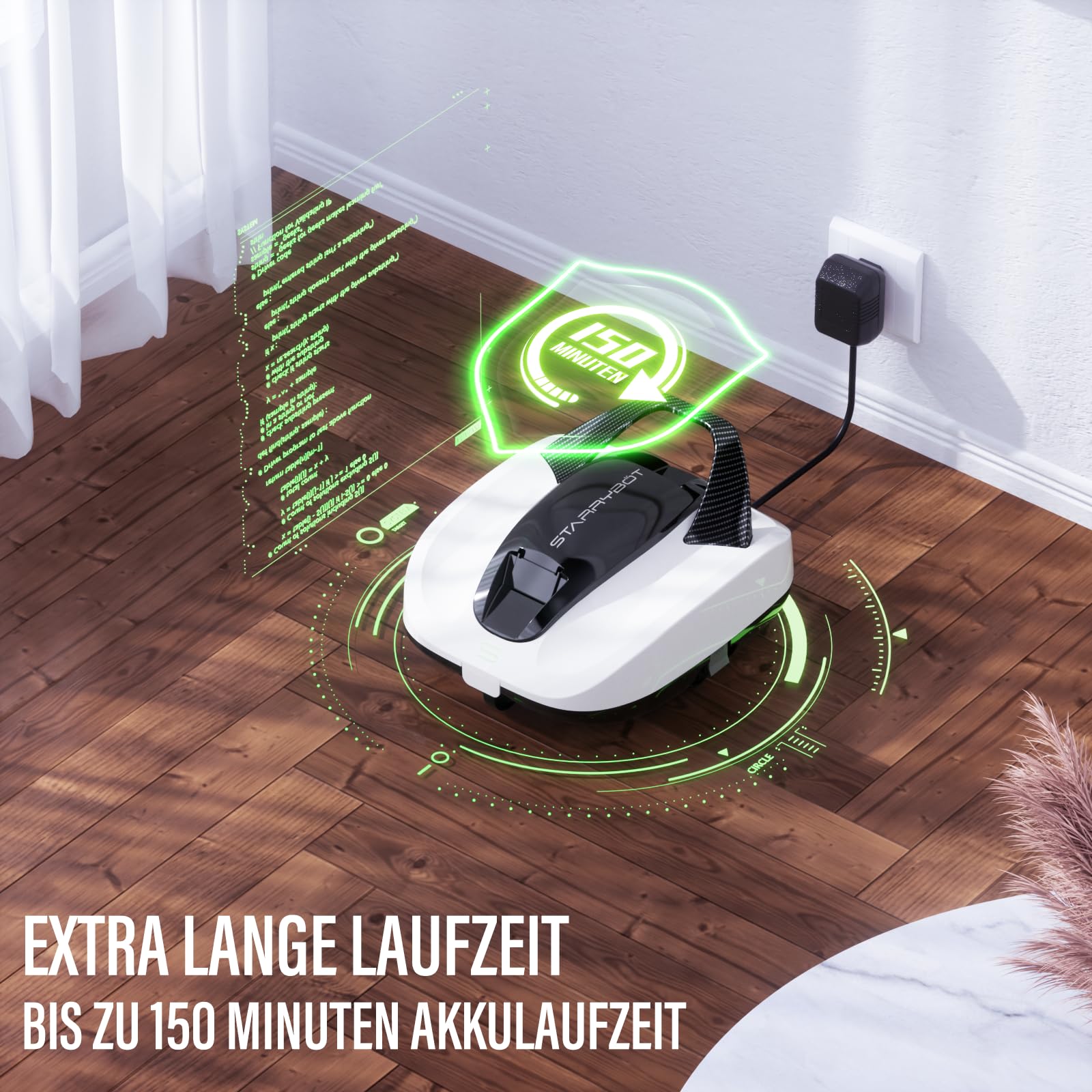STARRYBOT Poolroboter Akku, kabelloser Poolsauger mit Selbstparkfunktion, 150 Min. Laufzeit & 120 Min. Ladezeit, automatischer Poolreiniger für Aufstellpools bis 84 m², Weiß