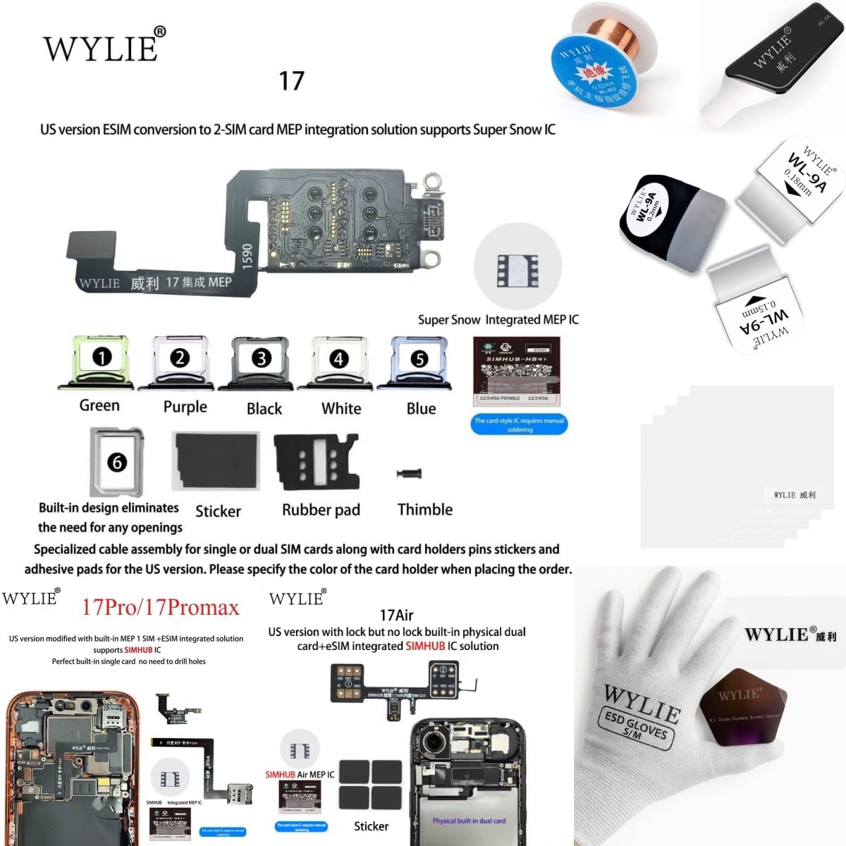 WYLIE for iPhone 17 iPhone 17 Air iPhone 17 Pro iPhone 17 Pro Max Version eSIM Conversion to MEP Single SIM Card Integration Solution Super Snow IC iPhone Repair Tool WYLIE Professional Tools 12 Pack