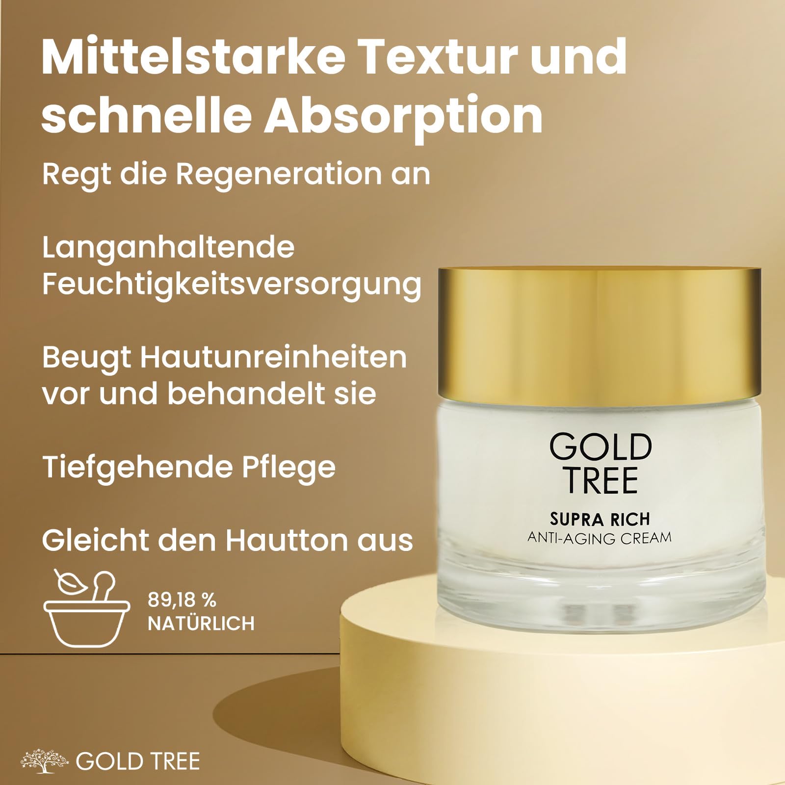 GOLD TREE Anti-Aging-Creme mit Hyaluronsäure für eine schnelle Absorption 50 ml. Gesichtspflege für Frauen. Nacht- und Tagescreme für die Hautpflege. Anti-Pickel-Gesichtscreme für Frauen
