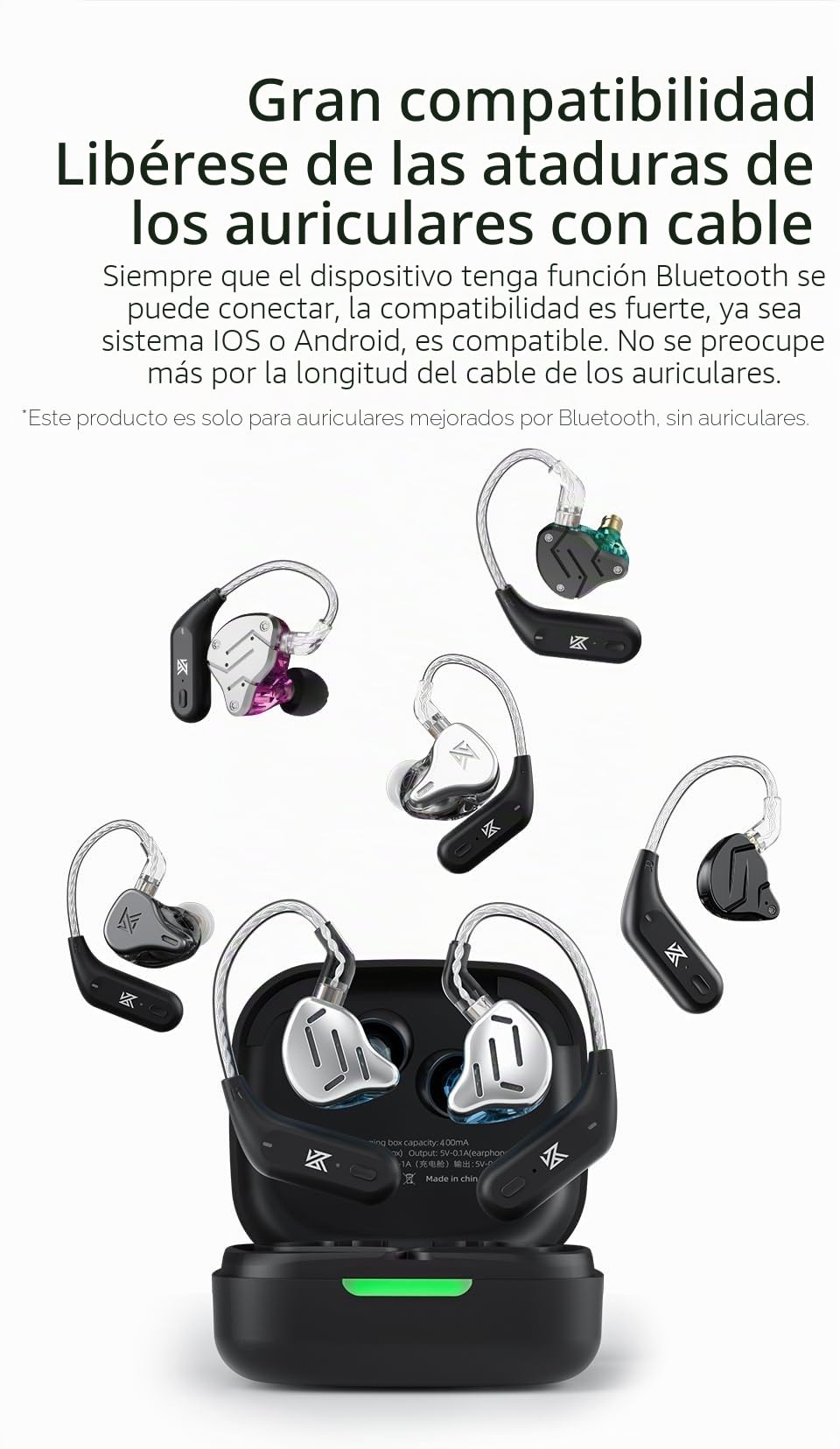 CCA KZ AZ09 Módulo Bluetooth 5.2 IEM Adaptador Bluetooth inalámbrico impermeable gancho para la oreja Cable Bluetooth de larga duración para KZ ZS10 PRO/ZS10 PRO X/ZSN Pro X/ZSN PRO/AS16 PRO/Zax,
