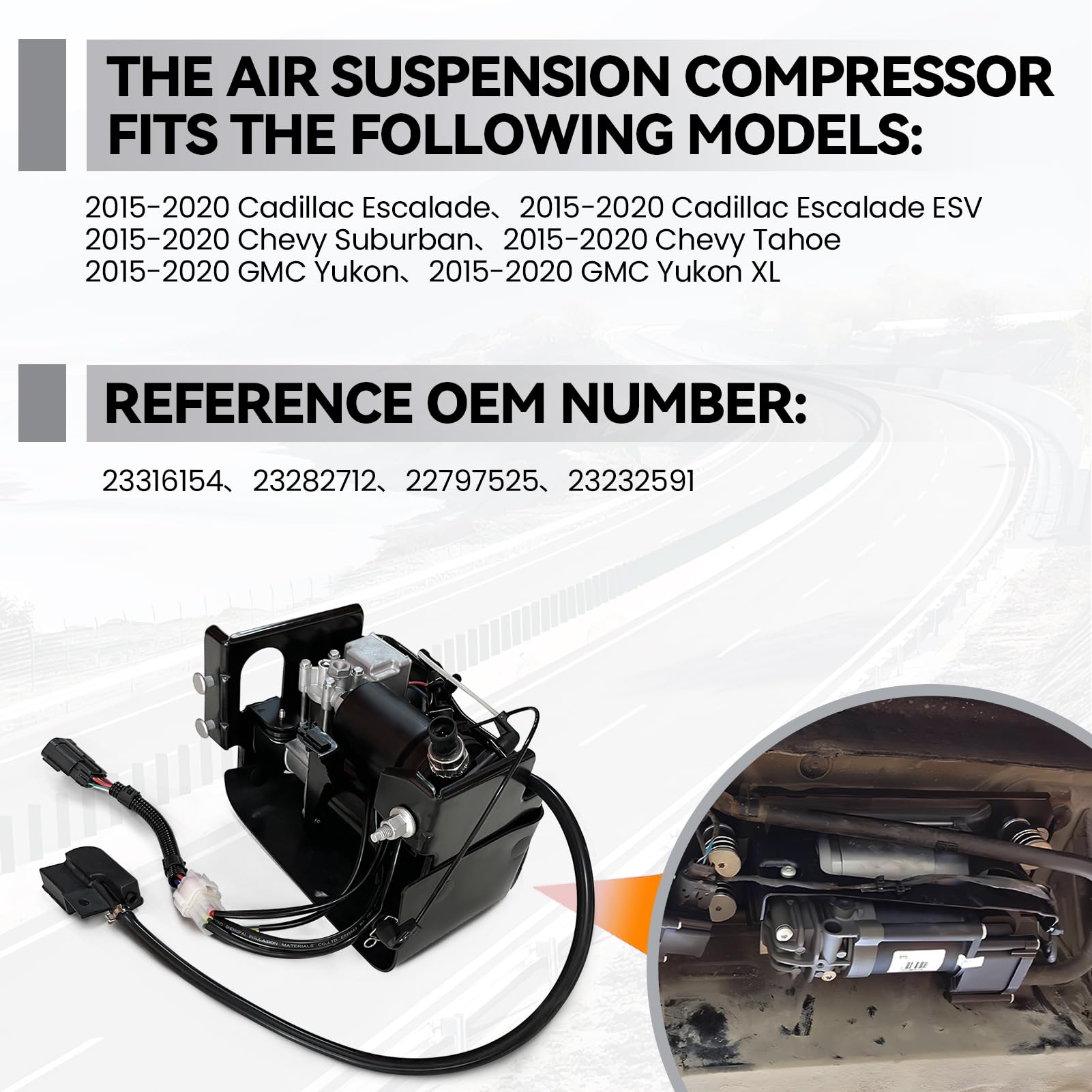 Air Suspension Compressor Pump 23316154 For Chevy Suburban, Tahoe, Cadillac Escalade, GMC Yukon (2015-2020)
