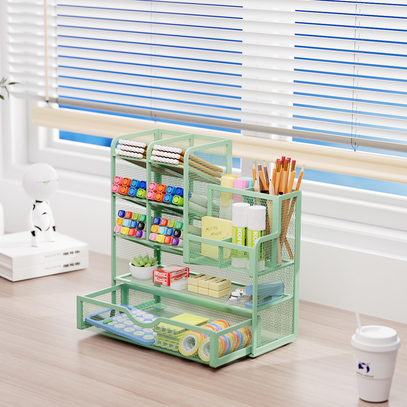 Marbrasse Organizer Scrivania in Rete,Organizer per Cancelleria,Portapenne,Multifunzione,Portaoggetti da Scrivania e Cassetto per Casa e Ufficio (Verde)