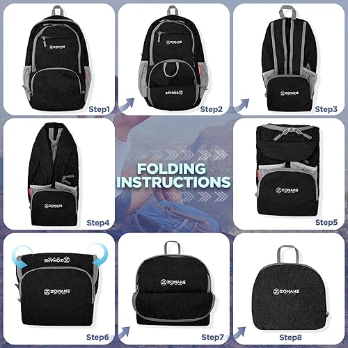 Miniatura 6 de ZOMAKE Mochila de senderismo ligera y plegable de 20 litros  Mochila de senderismo de viaje pequeña  Resistente a desgarros plegable para acampar,