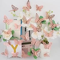 Vista 7 de 36 piezas de decoración de pared de mariposa, 3 estilos, 3 tamaños, mariposa de oro rosa 3D, decoración de boda y fiesta de cumpleaños, decoración