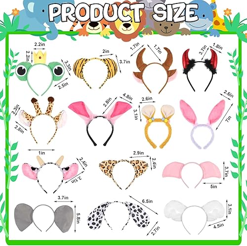 Miniatura 2 de Hoemwarm 36 diademas de orejas de animales, zoológico, selva, animales, diadema para adultos, diadema temática de selva, diadema para el pelo,