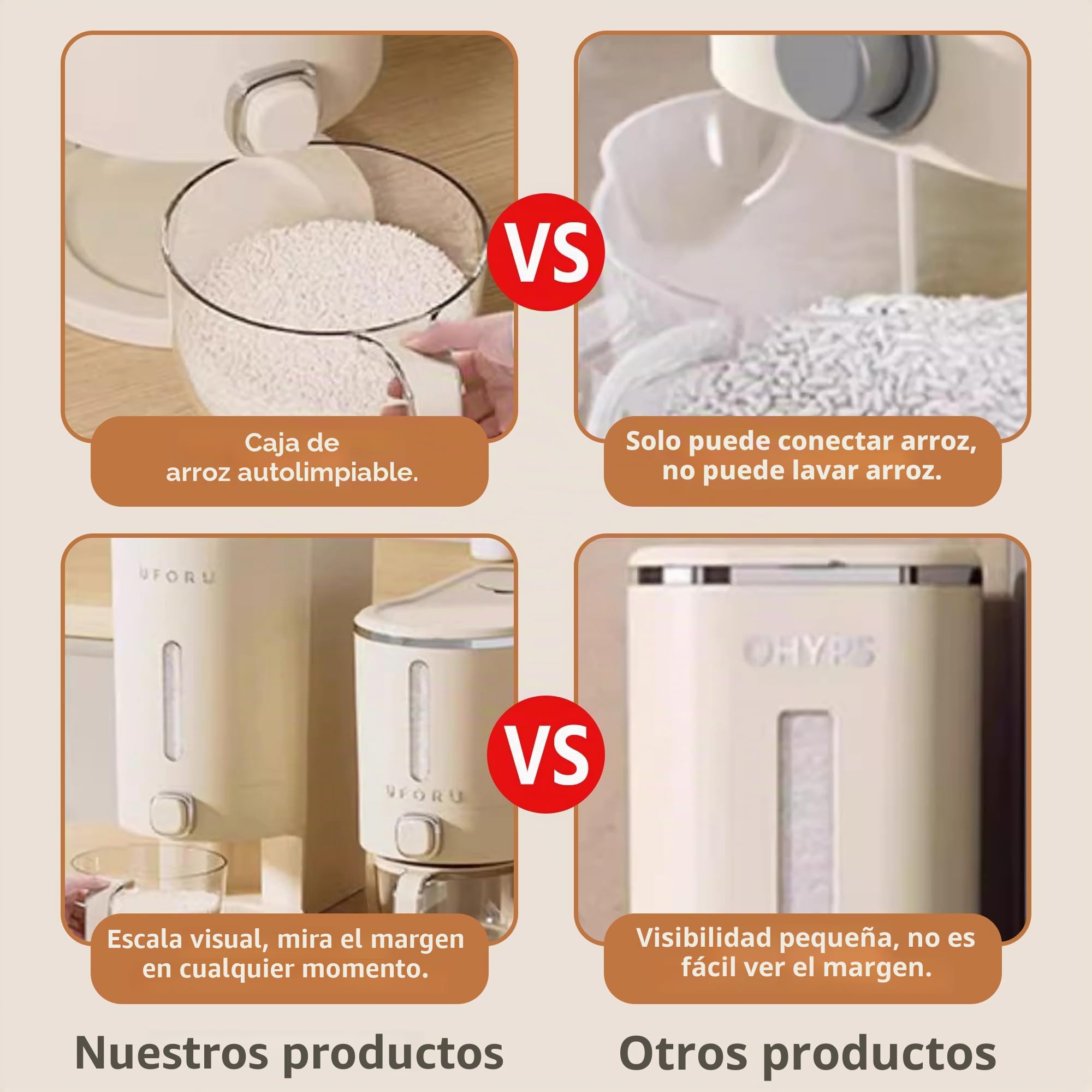 Dispensador de Arroz de 10 libras Contenedor De Almacenamiento de Organizador de Hermético Recipientes de Plástico Herméticos con Tapas