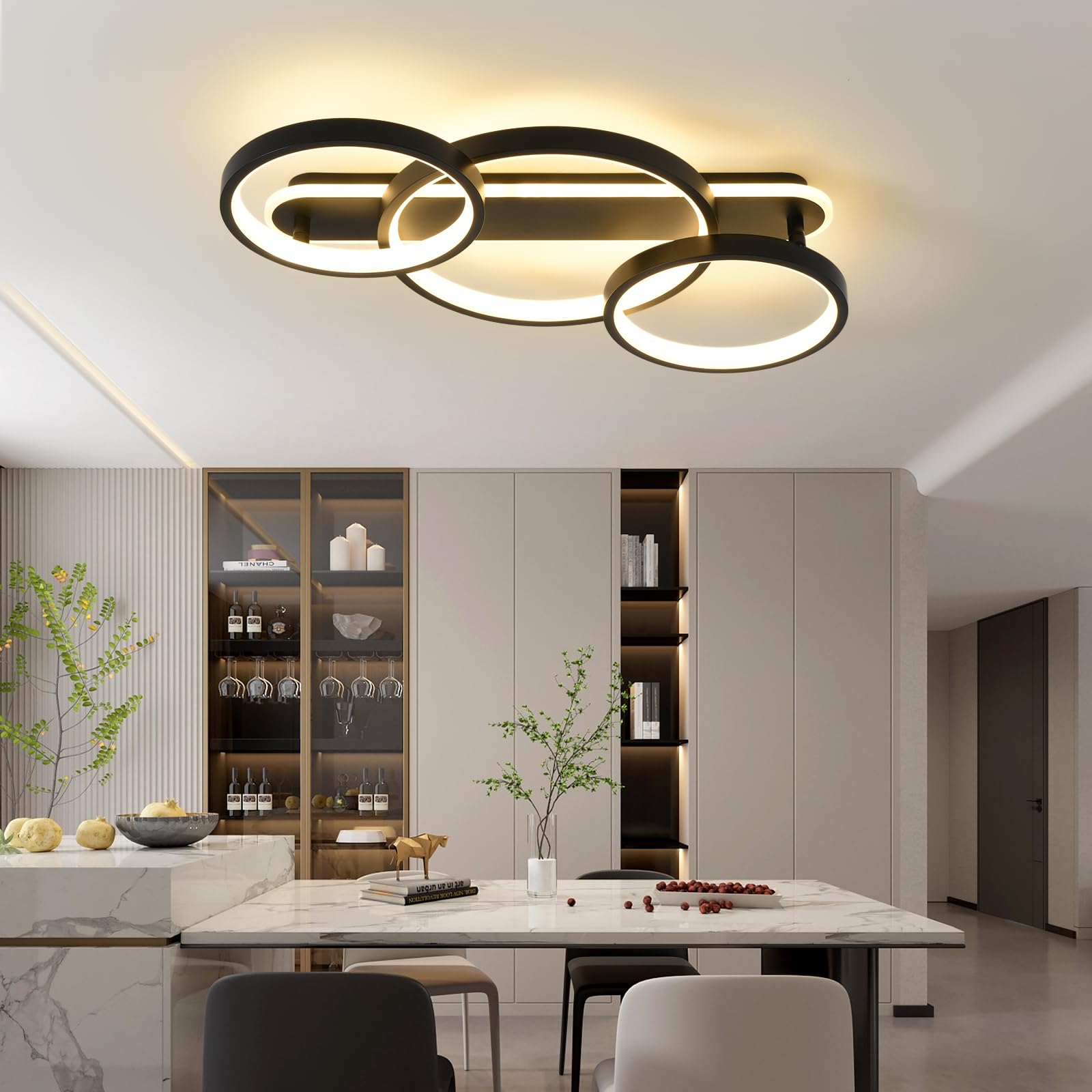 MYCUL Plafoniere led a soffitto moderni,Lampadari soffitto dimmerabile con telecomando,Lampada da soggiorno e camera da letto da 3000K-6000K,Plafoniera da soffitto per cucina sala da pranzo Nero
