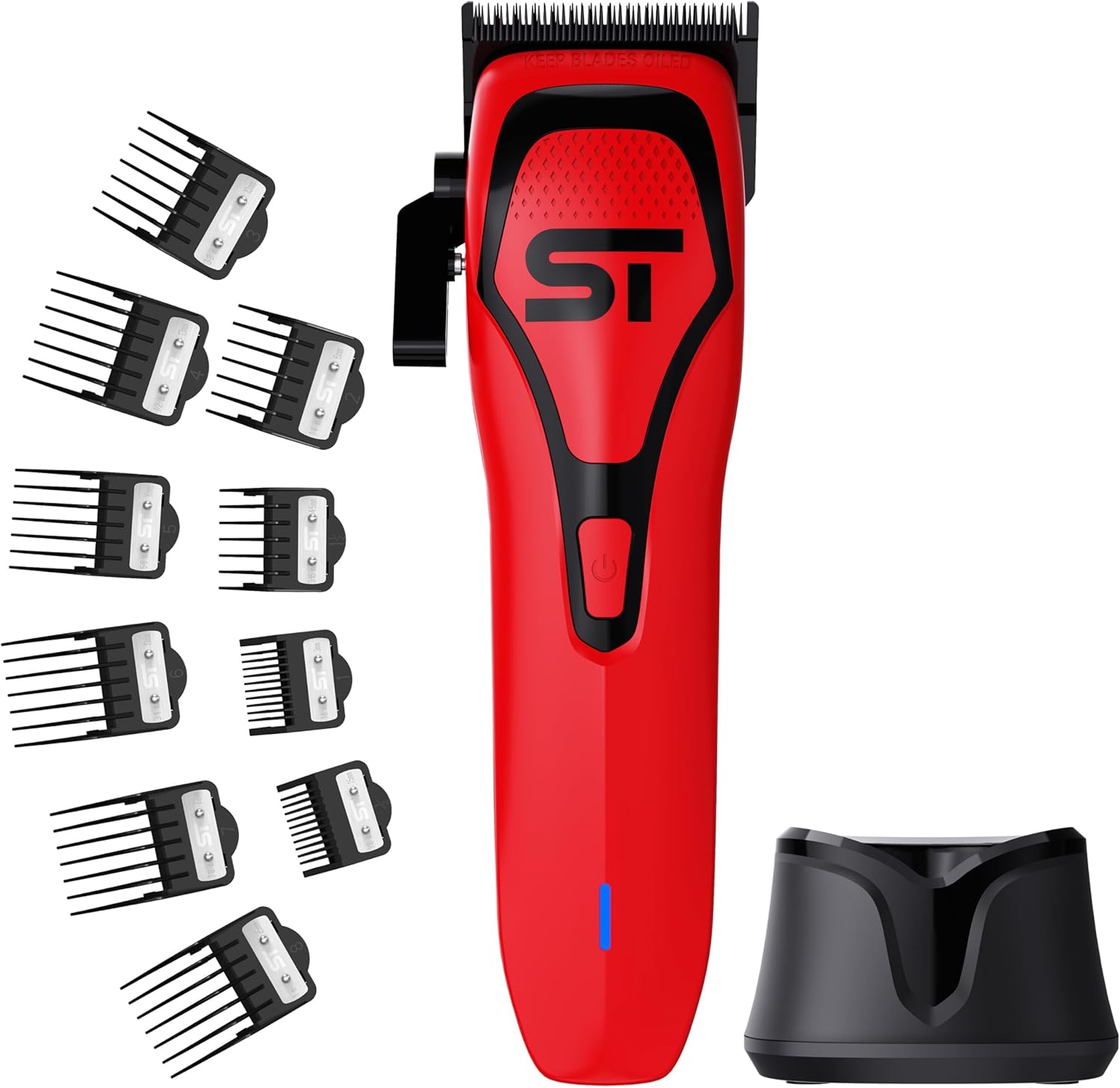 Supreme Trimmer Darkstar 72 Clipper w/DLC Blades | 180 Min Run Time, 9000 RPM Hair Clipper | Low Noise Magnetic Vector Motor, Professional Barber Clipper | STC72 Red