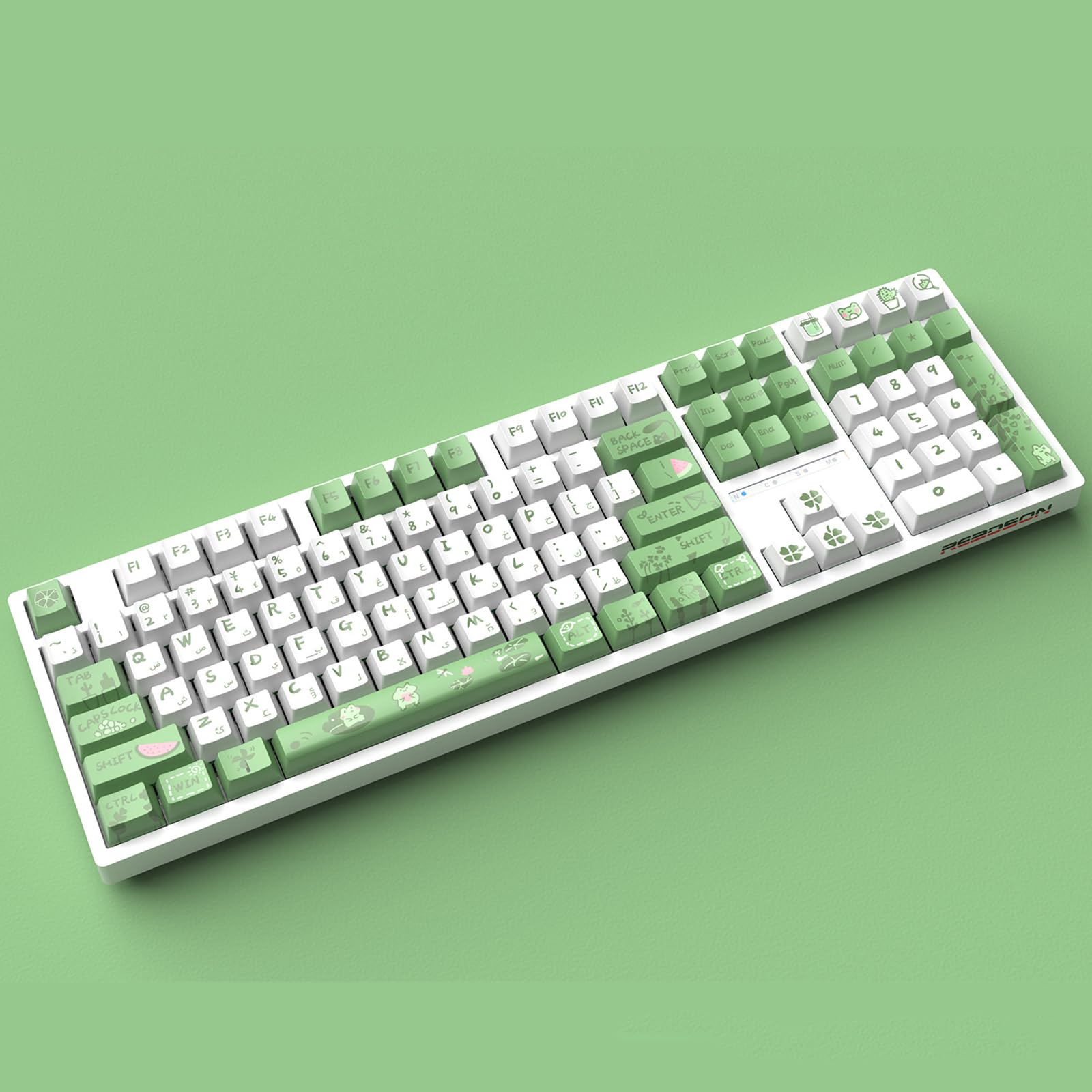 WUURAA Keycaps 129 Keycaps OEM Profile Cartoon Frog Theme Keycap Set Pour 61/87/104/108 Disposition Clavier Mécanique Ordinateur Périphériques