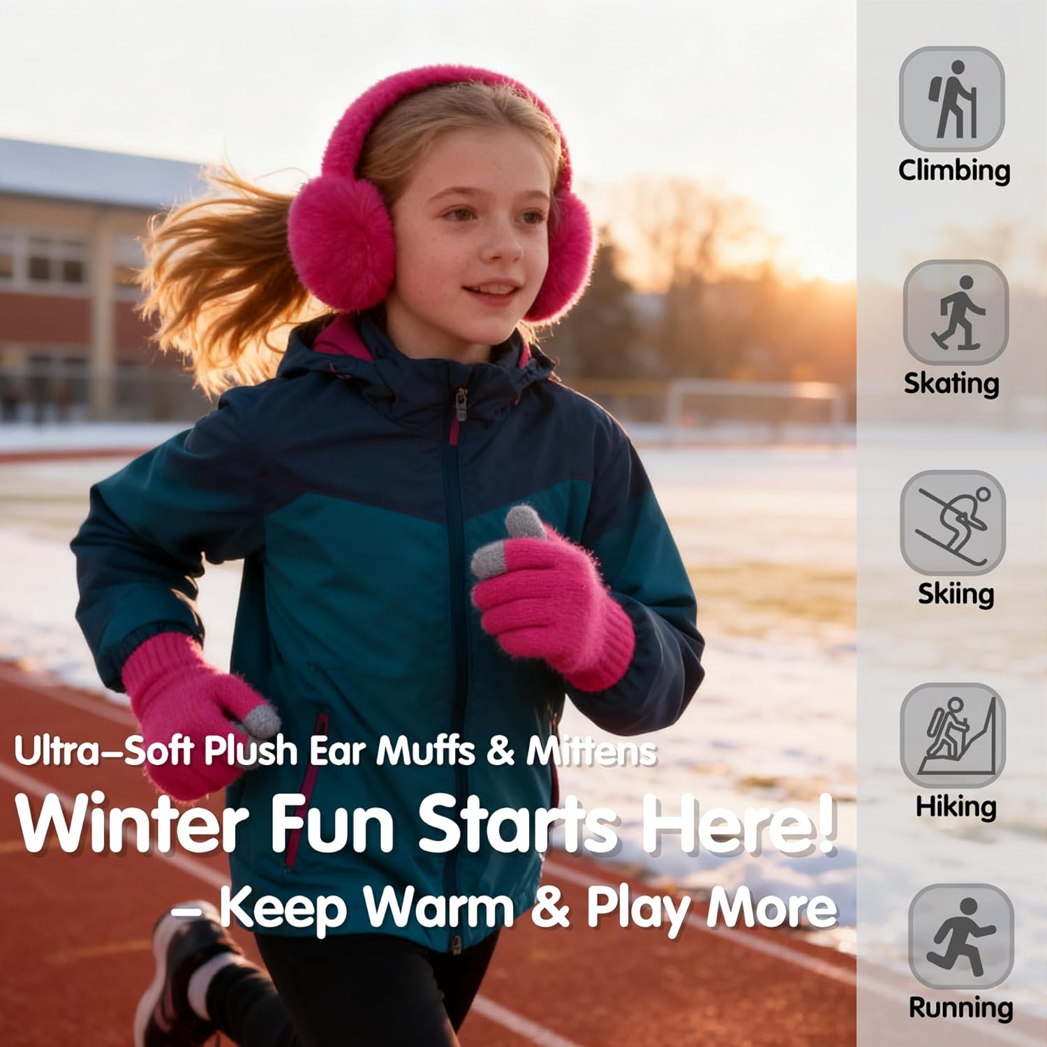 BEARAE Winter Ear Muffs Gloves Set, Fuax Fur Earmuffs with Glove, Foldable Fluffy Ear Warmer Muff for 7-12T Kids Girls Boys - Image 5