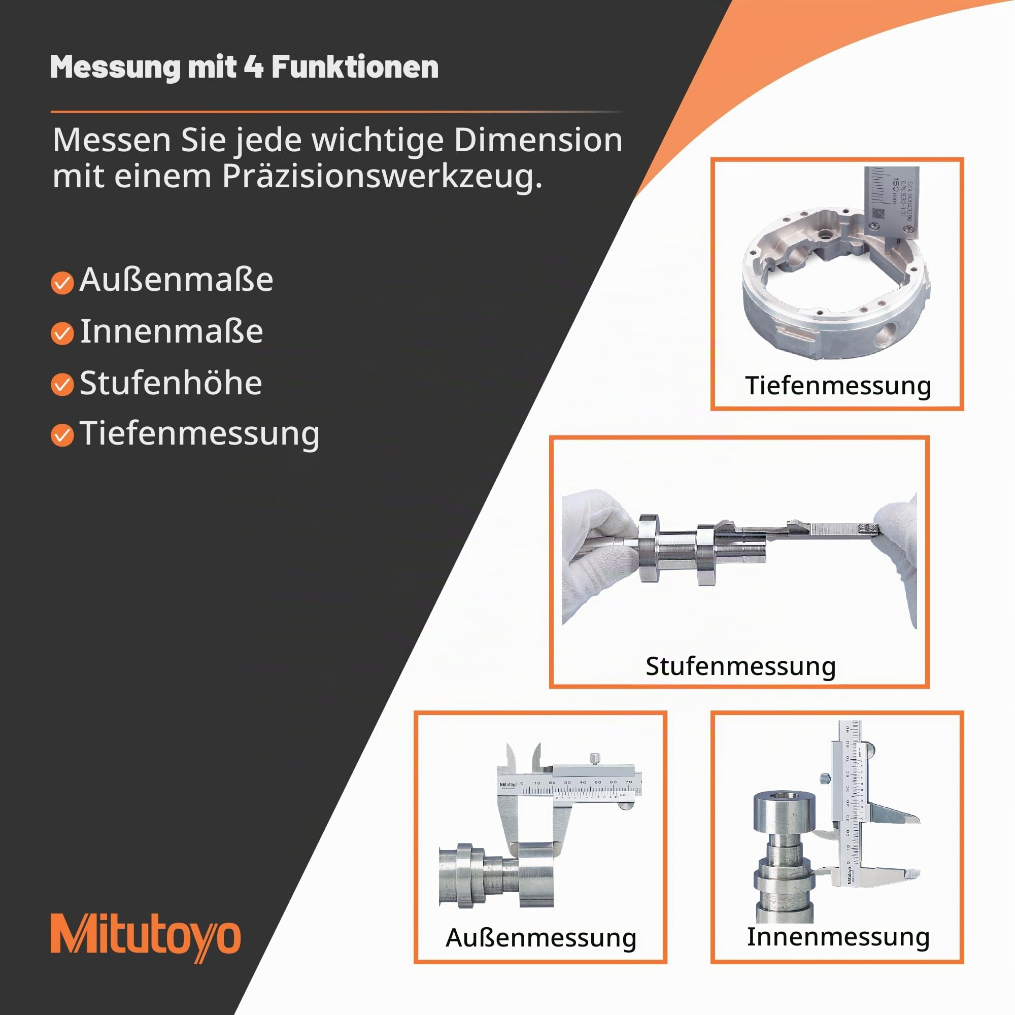 Mitutoyo 530-102 Standard-Nonius Messschieber, 0-150 mm | 0,05 mm, mechanische Ablesung, rundes Tiefenmaß, robust