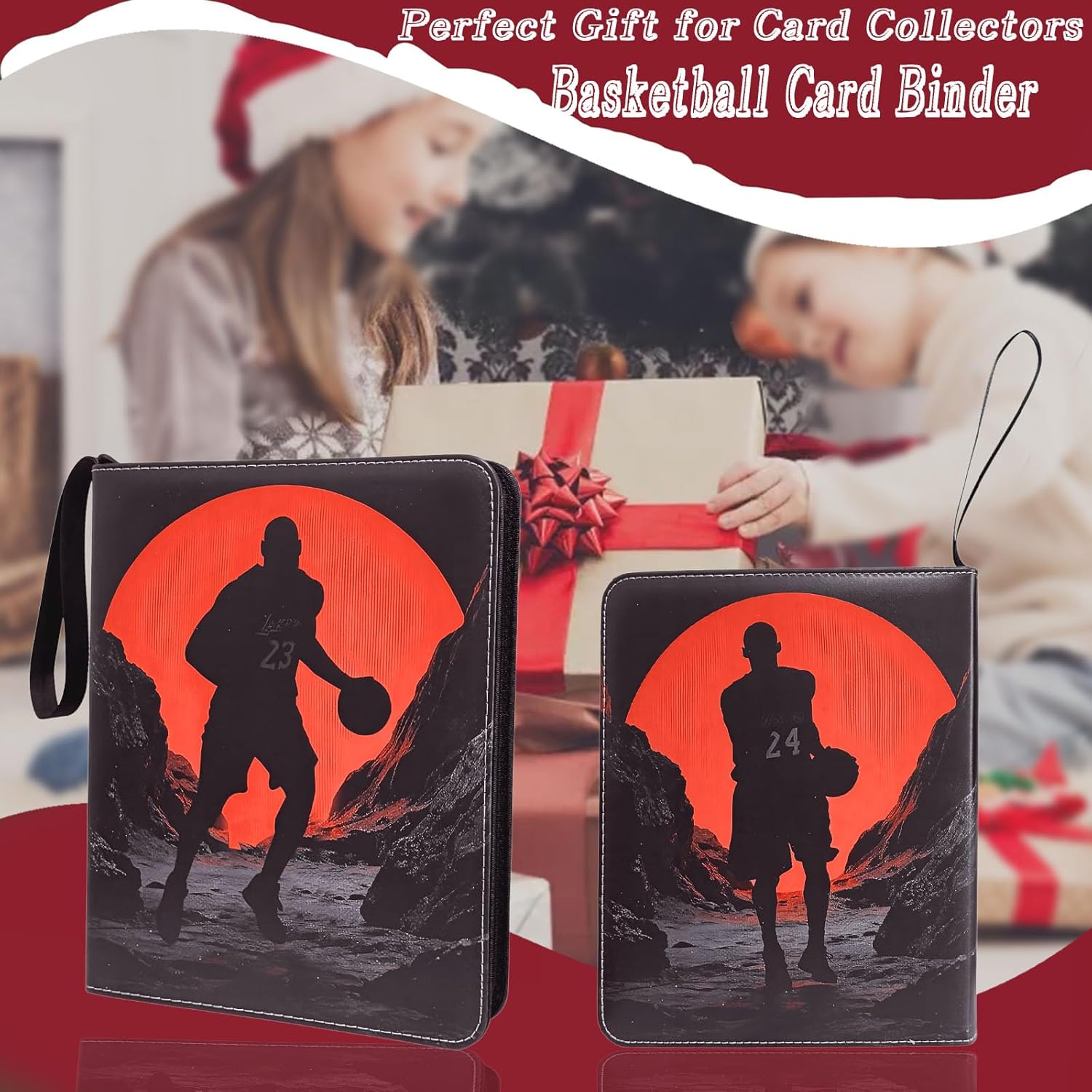 Basketball Card Binder - 900 Capacity 9-Pocket Trading Card Album, 3 Ring Card Holder Binder, Waterproof PU Leather, Zip Closure, Perfect Christmas Birthday Gift for Collectors