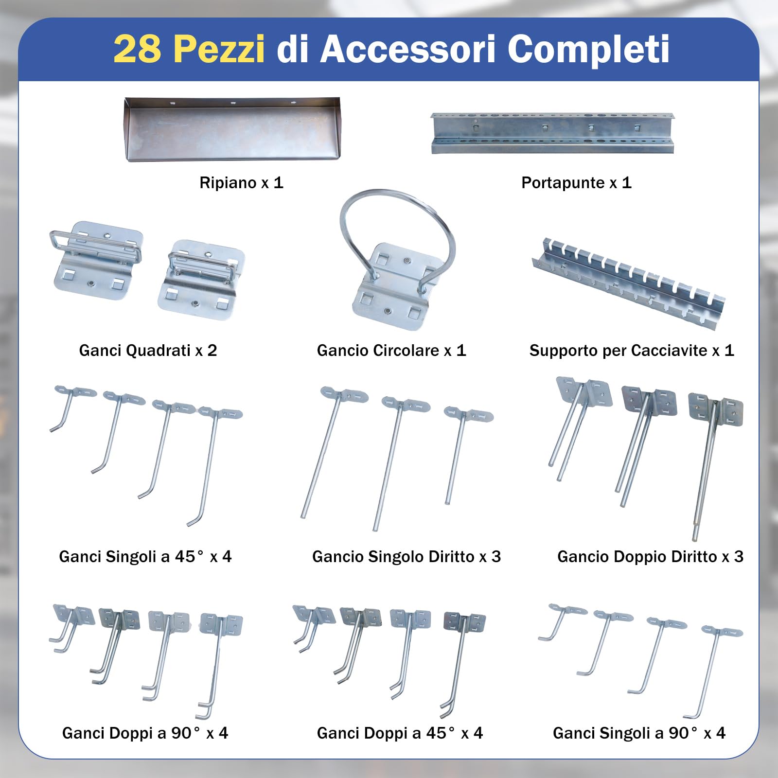 COSTWAY Kit 3 Pannelli Porta Attrezzi da Parete 60 x 40 cm, Pannello Forato Portaoggetti con 24 Ganci e Supporti, Pannello Portautensili per Officina e Garage (Blu)