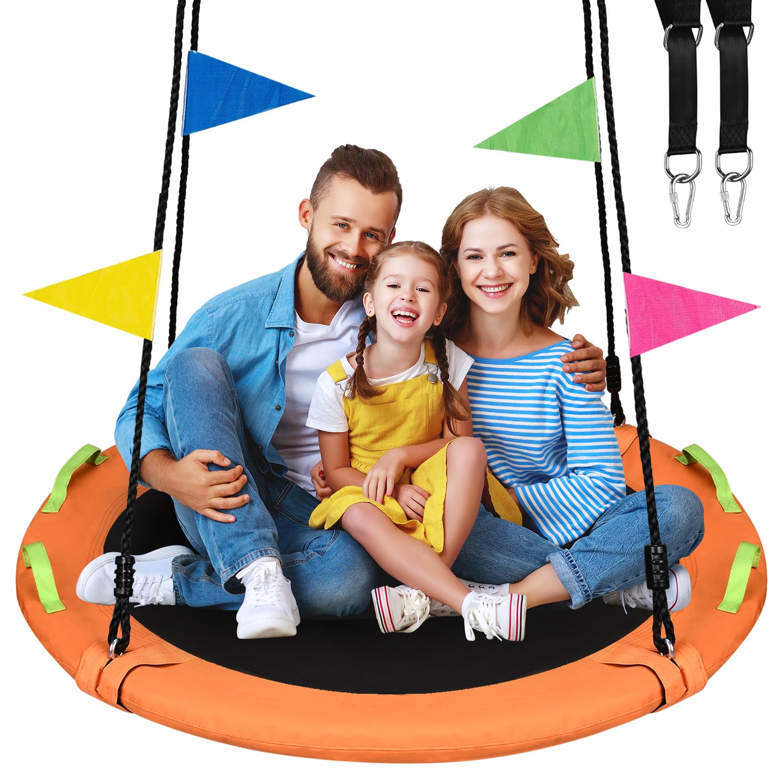 48 inch Tree Swing, Larger Saucer Flying Swing for Whole Family, 900lbs Weight Capacity, with Adjustable Hanging Straps, for Outdoor Playground, Orange