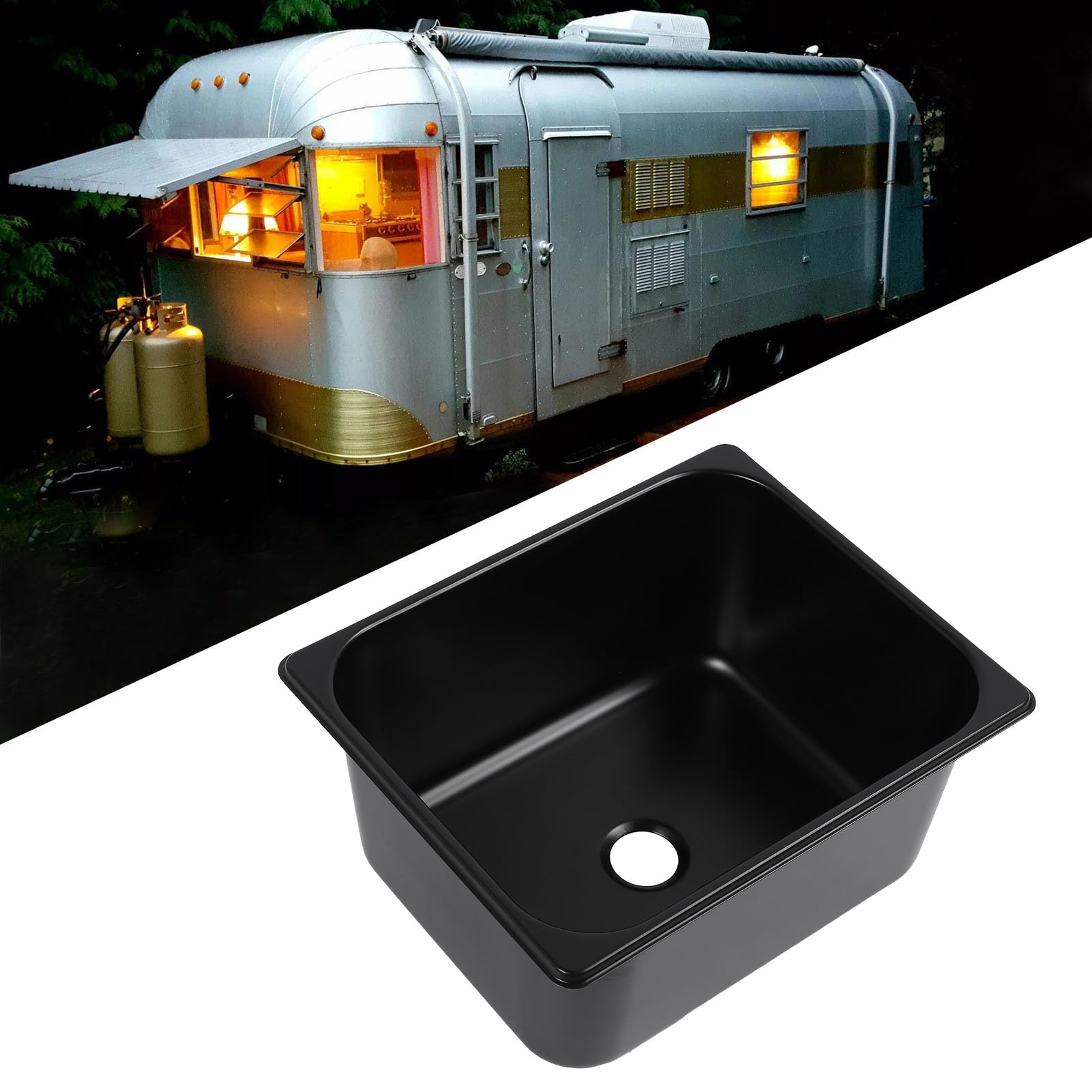 Luocute Lavello Quadrato per Camper, Acciaio Inossidabile 304 Nero