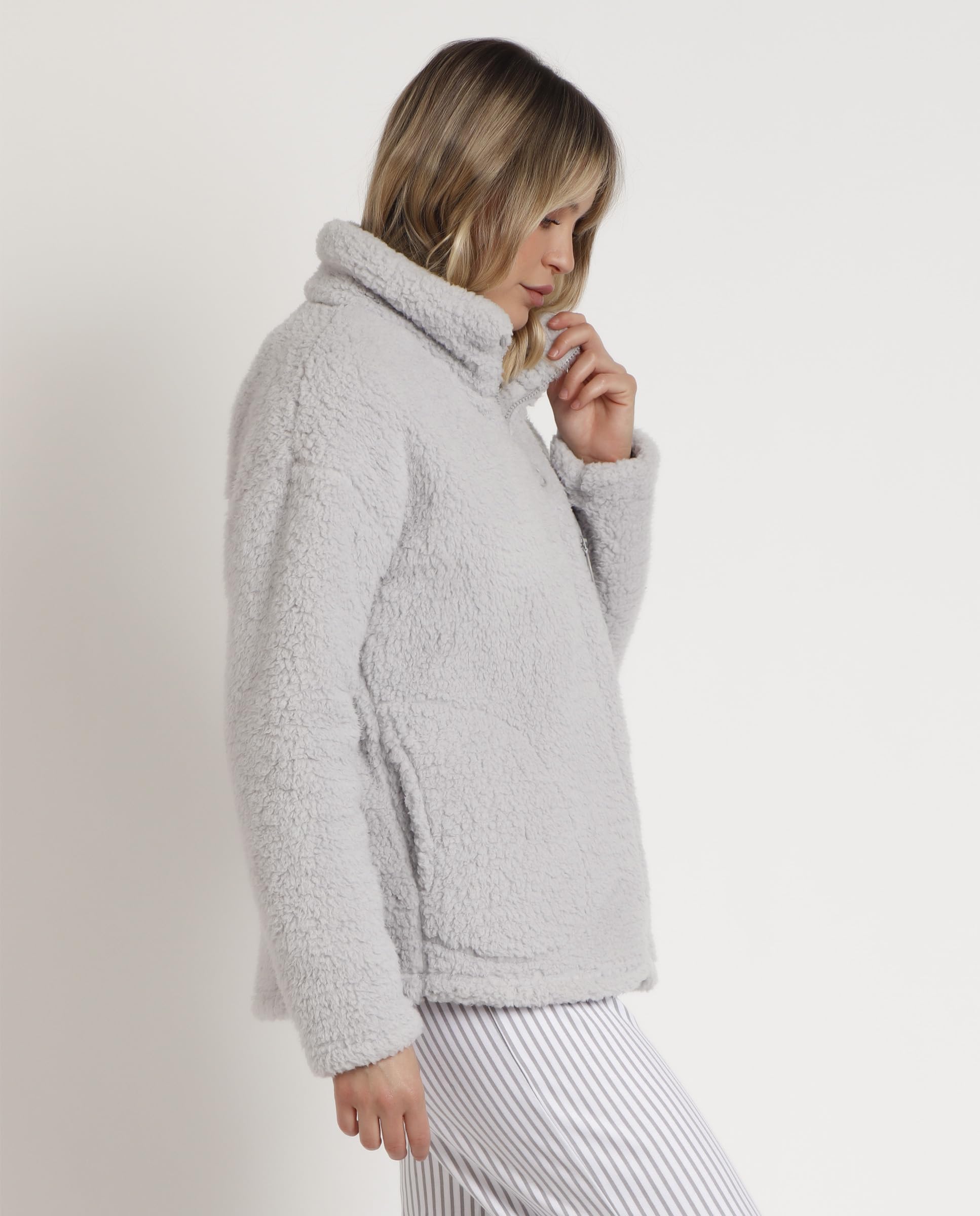 Bata Manga Larga Soft Home (FR/ES, Letras, L, Regular, Regular, Gris)