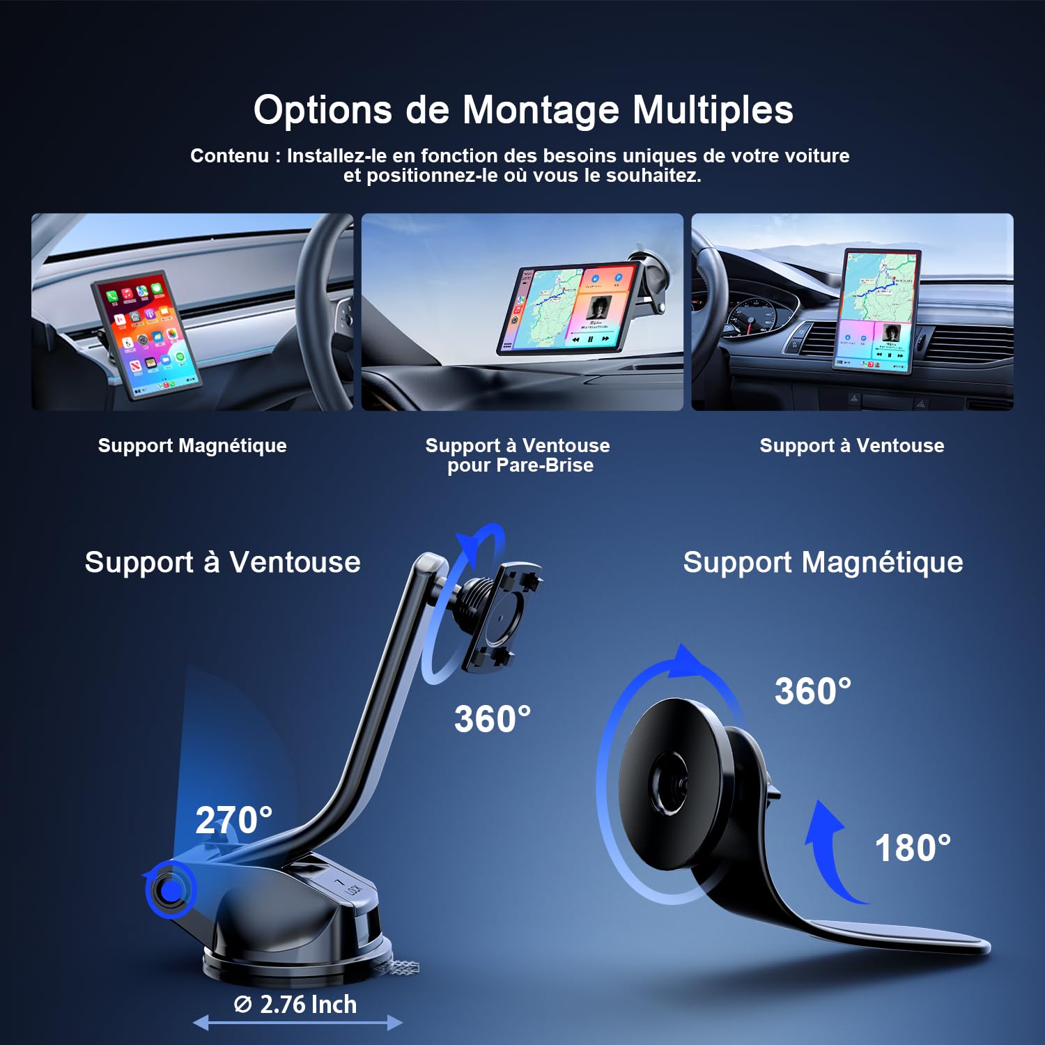 Avylet Écran Portable 8" Apple CarPlay & Android Auto, Tactile 1440x900 | support magnétique,Caméra de Recul 1080p, Bluetooth, Navigation，aGPS, Contrôle Vocal Google/Siri, AUX/FM, Mirror Link, OTA