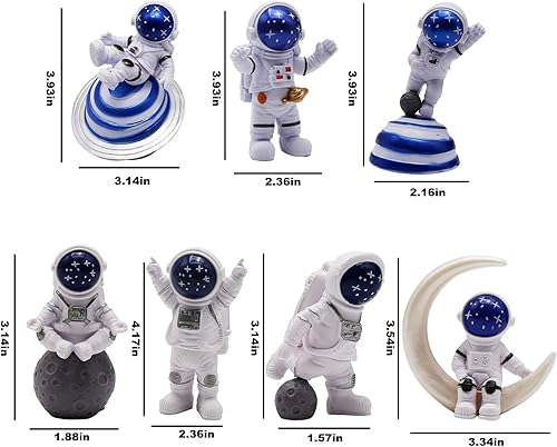 Miniatura 2 de 7 piezas de decoración de astronauta en miniatura, decoración de pastel espacial, temática espacial, estatuas de astronauta de escritorio para el