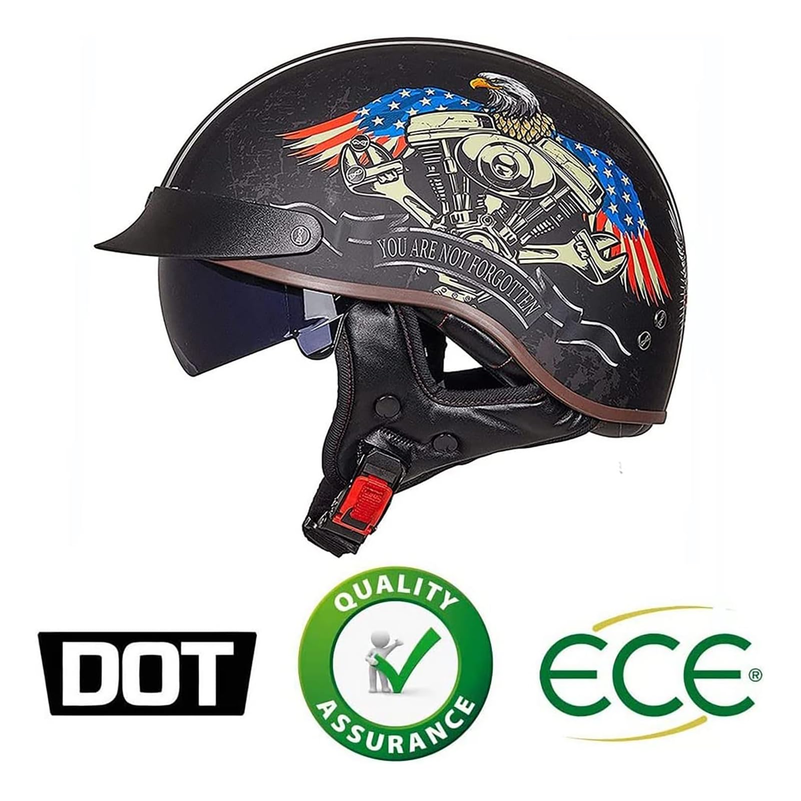 Casque Demi Jet Casque Ouvert Casque Jet Rétro Casque Bol Homologué ECE Visière Intégrée Casque de Crash Cruiser Chopper Casque de Scooter for Hommes Femmes ( Color : M , Size : M=(57~58cm) )