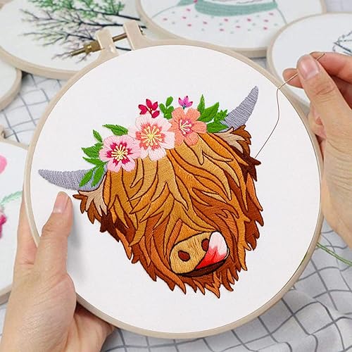 Miniatura 46 de Louise Maelys Kits de bordado cardenal para principiantes con patrón de flor de pájaro, kit de punto de cruz para adultos, kit de punto de cruz