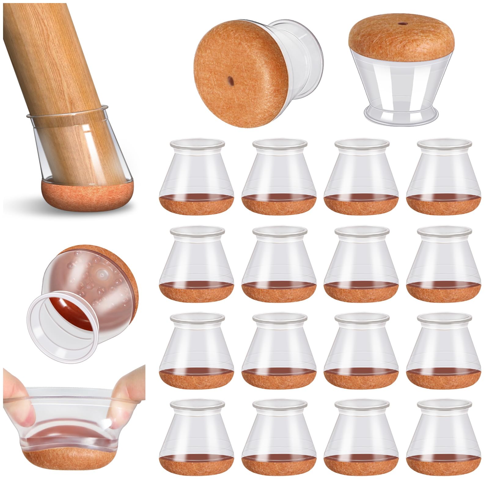 24-Pack Chair Leg Floor Protectors - Silicone Cups For Hardwood Floors & Carpets, Transparent Brown