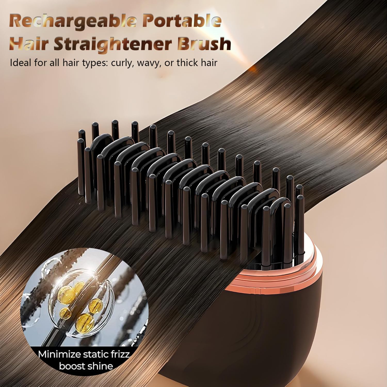 Mini Hair Straightener, Rechargeable Wireless Portable Hair Straightener Brush, 3-Speed Temperature Control & Fast Heating, Anti Scald Shell, Suitable for Home Travel (Black) - Image 3