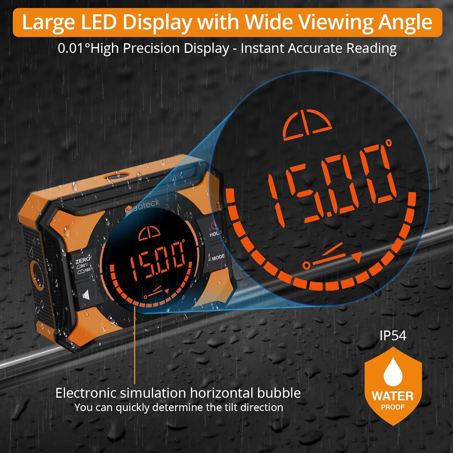 Neoteck Inclinometro Digital 4×90°/2x180° Transportador Digital con Pantalla LED y Alerta Sonora Buscador de Ángulo Recargable con Fondo y Parte Trasera Magnéticos para Carpintería Construcción