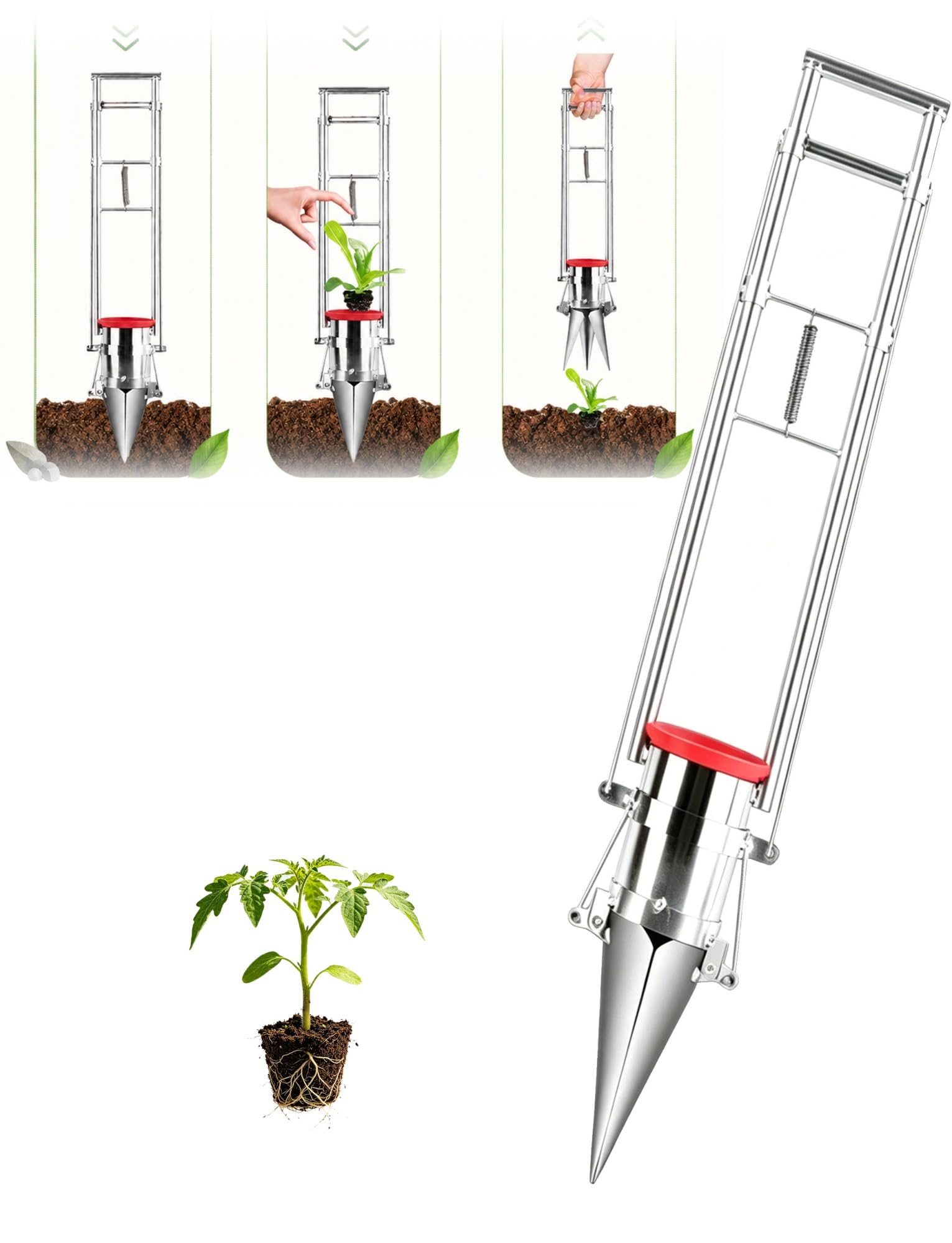 Générique Transplanteur de semis Manuel à 3 Ouvertures, Outil de Plantation à Long Manche pour Un Jardinage Efficace(0.33 Feet,20 cm/0.66 Feet)