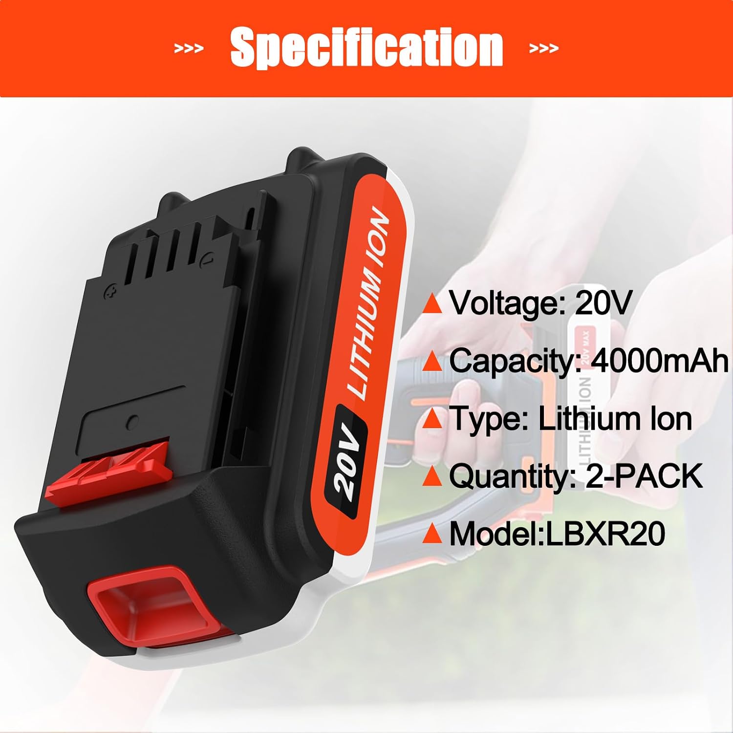 2 Pack 4.0Ah Replacement for Black and Decker 20v Lithium Battery LBXR20 LBXR2020 LBX20 LBXR2520 LB2XR20 Compatible with Black and Decker Power Connect 20v Lithium Battery
