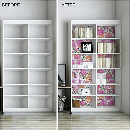 Miniatura 9 de WENMER Papel tapiz floral rosa de 17.7 x 1181 pulgadas, papel tapiz decorativo de acuarela extraíble para armario, dormitorio, baño, paredes