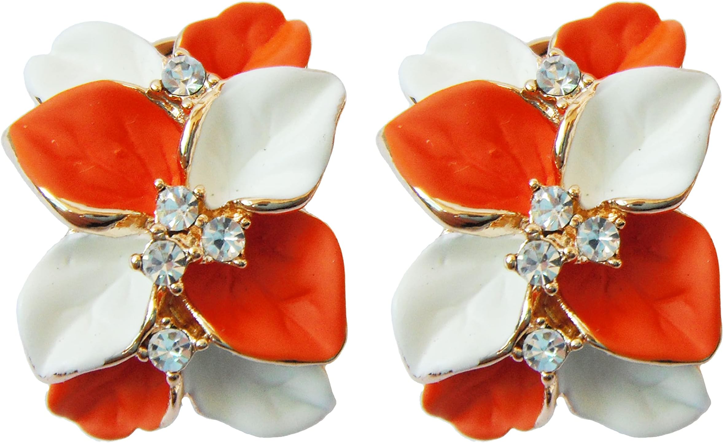 Navachi18k Gold Plated Crystal Orange White Enamel Leaves Flower Az2299e Omega Earrings