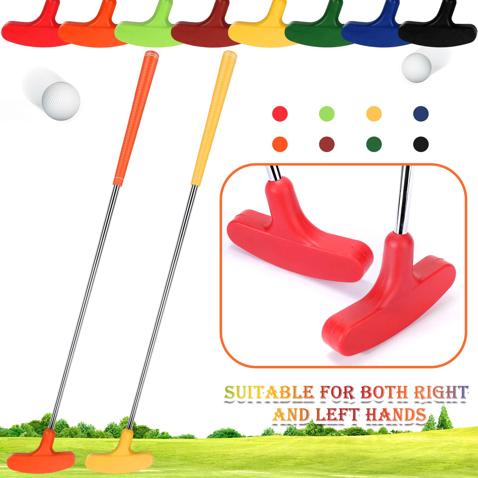 Hiboom Confezione da 8 putter da golf junior per mancini e destrorsi con 8 palline da golf per allenamento per età 9-12 13-15 anni adolescenti adulti (73 cm)