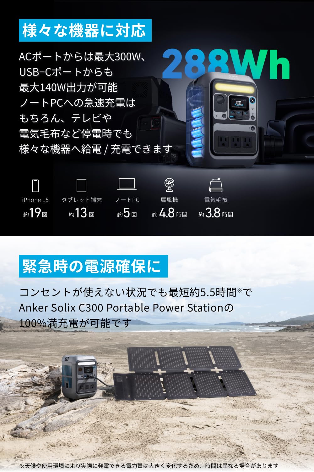 ユマさん専用　Anker SOLIX 300Wポータブル電源60Wソーラーセット Amazon.co.jp: 【288Whポータブル電源 & 60Wソーラーパネルセット