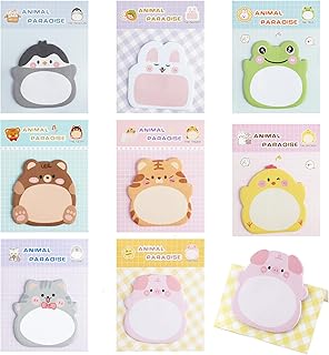 8 Pack Cute Animal Sticky Notes Kawaii Animal Cartoon Self-Stick Notes Memo Pads Refrigerator Sticky Notes for School Office Memo Party Bags Filler Student Kids Gifts Tab Supplies 160 Sheets