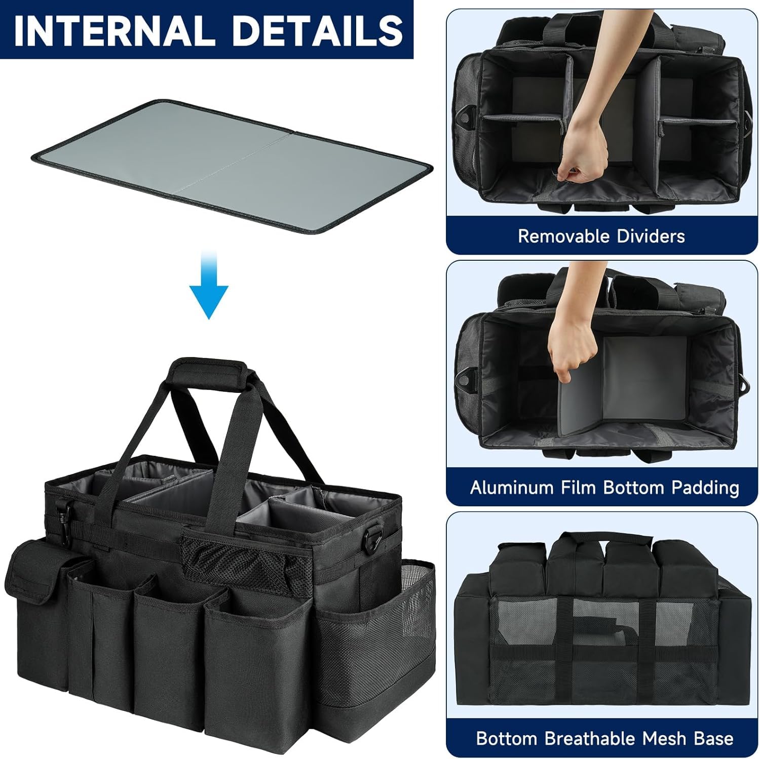 Borsa portaoggetti XL per la pulizia, organizer extra large con manico per governanti, nero
