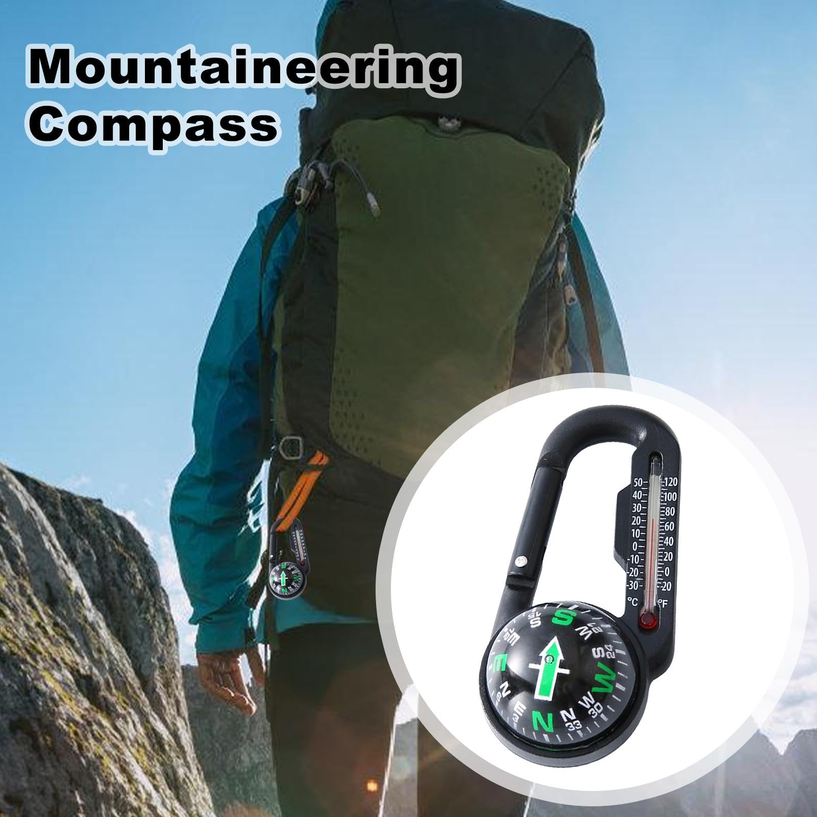 Sanung C-50 Mini Bussola Di Sopravvivenza Con Moschettone – 2 Pezzi, 2 In 1 Lega Zinco, Kit Emergenza Escursionismo - 2
