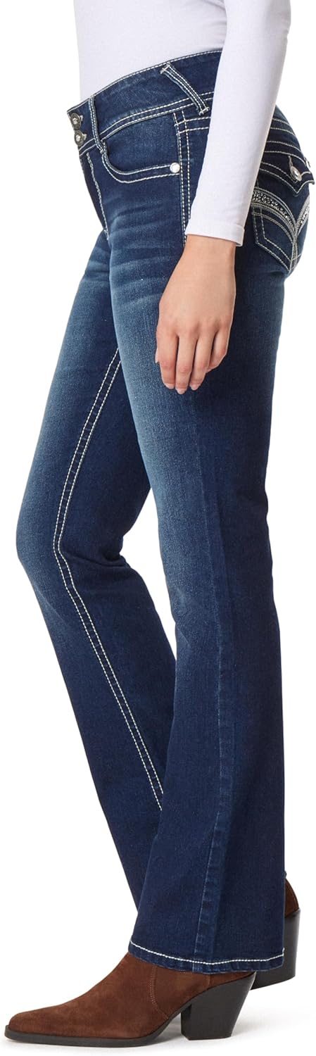 WallFlower Womens Luscious Curvy Bootcut Mid-Rise Bling Insta Stretch Juniors Jeans (Standard and Plus)