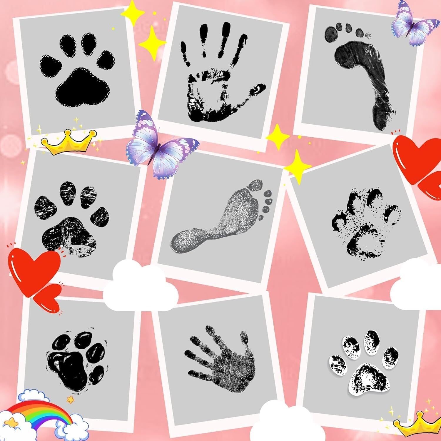 Tintenloses Hand- und Fußabdruck-Set, saubere Berührung, Baby- und Hundepfotenabdruck-Set, ungiftiges Stempelkissen für Baby-Fußabdrücke, Handabdrücke, Haustierpfotenabdrücke, einfach zu bedienen, 2