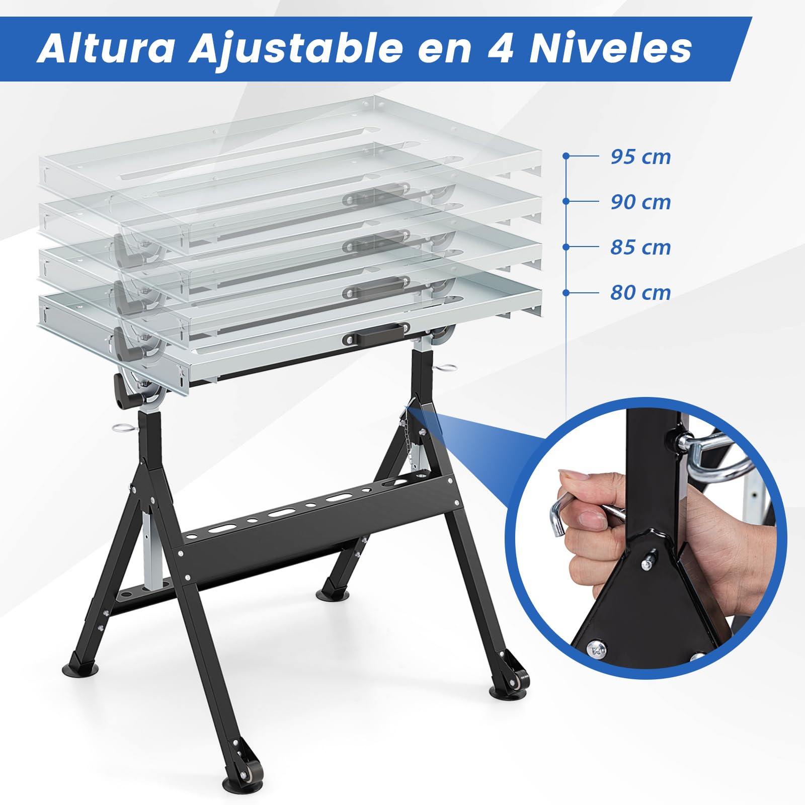 COSTWAY Mesa de Soldadura Plegable, Carro Herramientas con Ruedas, Altura Ajustable en 4 Niveles y Inclinable de 5 Ángulos de Inclinación, Banco de Trabajo de Soldadura Plegable y Portátil