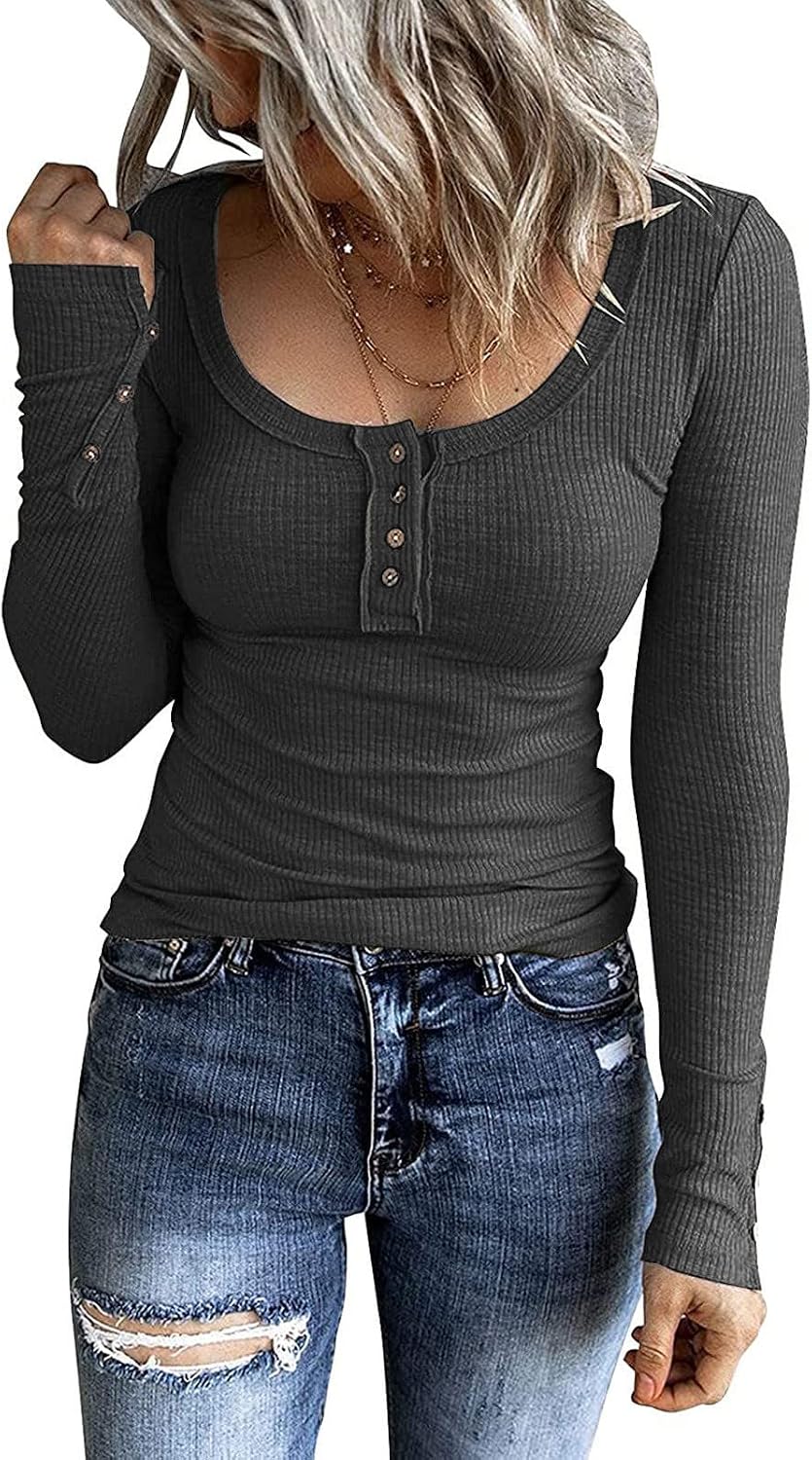 Women's Summer Casual Tops, Long Sleeve Scoop Neck Shirts Casual Slim Fit Striped Print Blouses, S-3XL