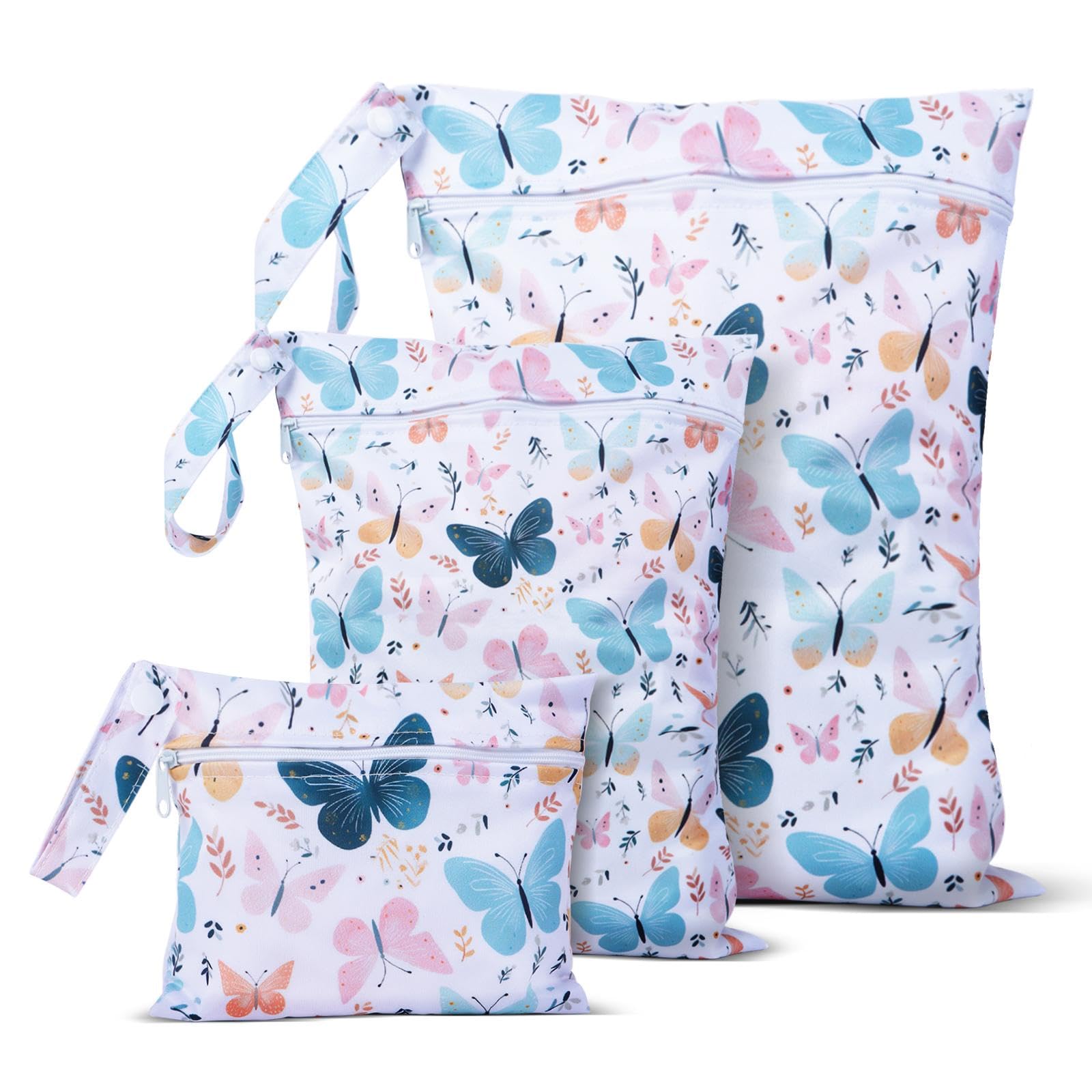 Iridsmole 3 PCS Wet Bags, Travel Laundry Bags, Waterproof Dirty Clothes Bag for Swimming Cloth Nappy Wet Bag with Zipper