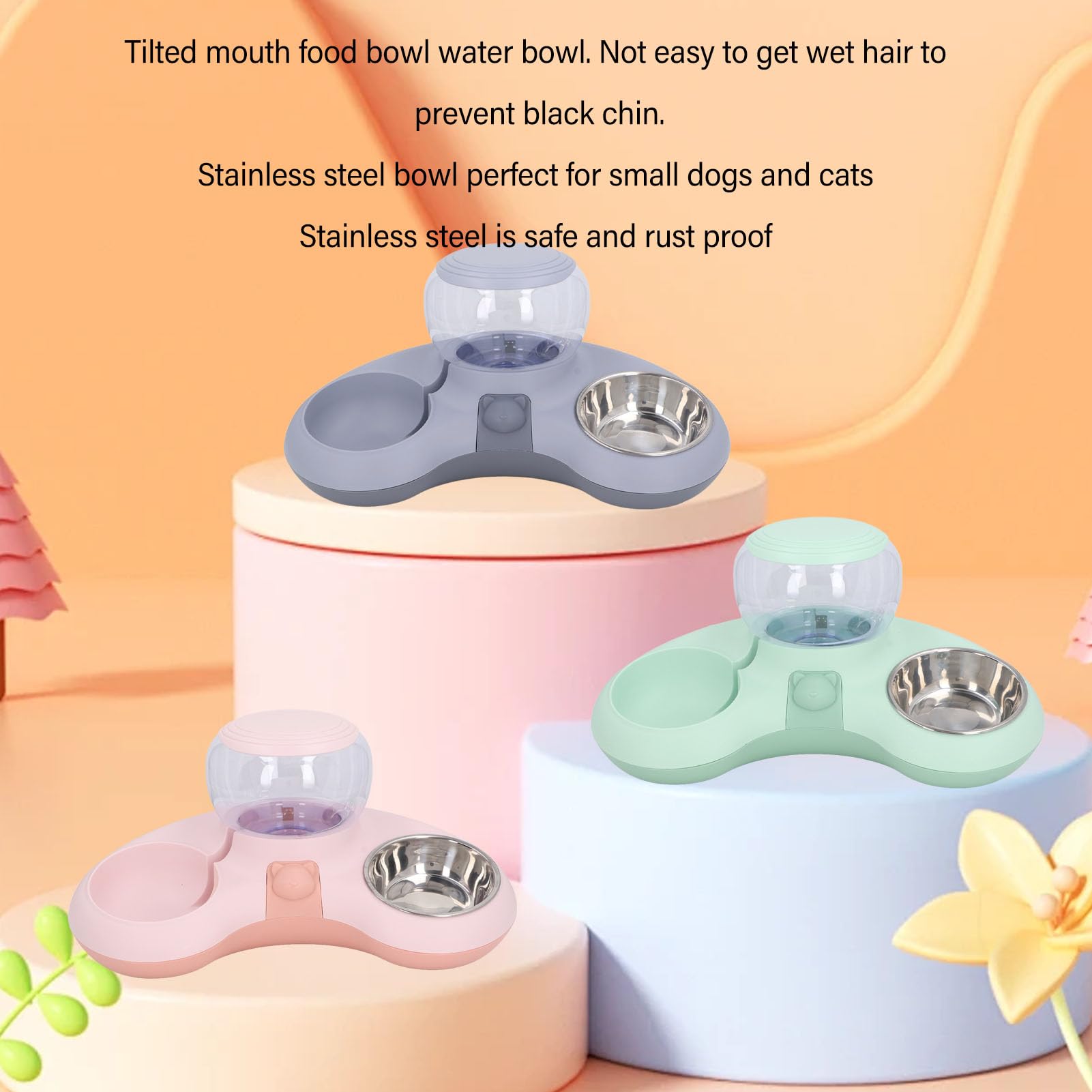 Gamelles Doubles pour Chien et Chat, Ensemble de Gamelles Surélevées pour Nourriture et Eau pour Animaux de Compagnie, Ensemble de Gamelles pour Chat et Chien, Gamelles (Rose)