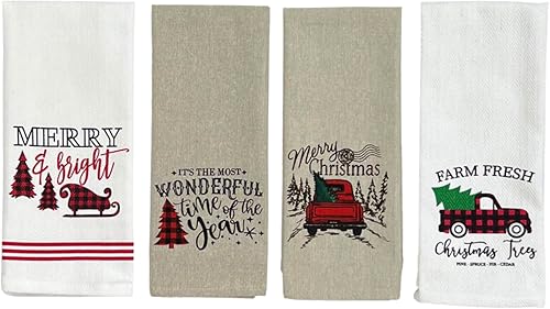 Vista 45 de Toallas de mano de cocina navideñas: ten una feliz Navidad en tejido plano y colorido estampado de flor de pascua en tejido de espiga, 100% algodón