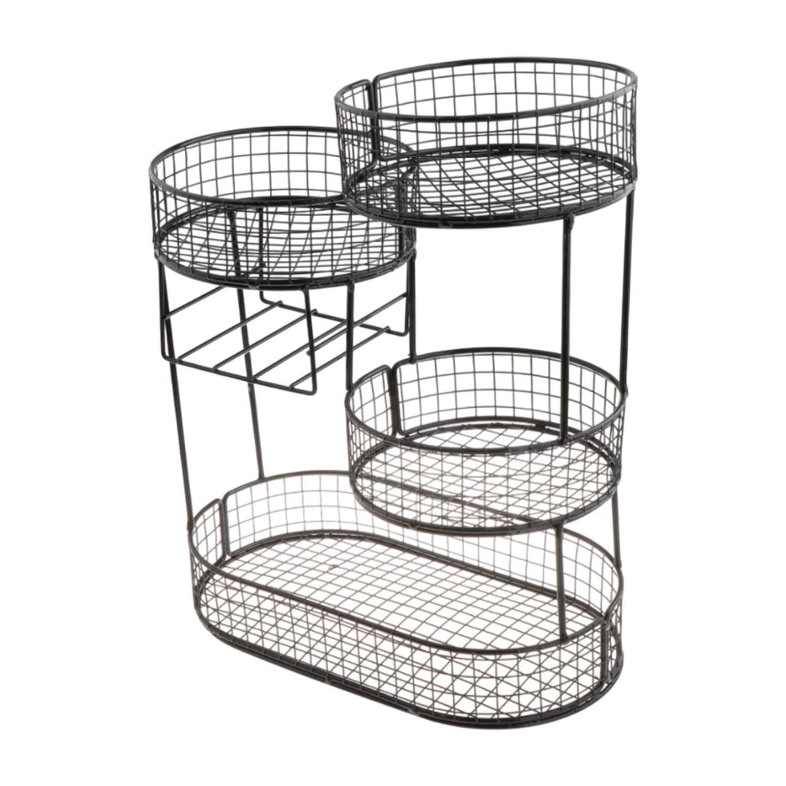 Pixzcsa Black Vegetable Bread Holder Stand For Kitchen Counter And Metal Wire Fruit Basket Vegetable Storage Bowl Combine Functionality And Style Multi Tirer Iron 32X17x38cm