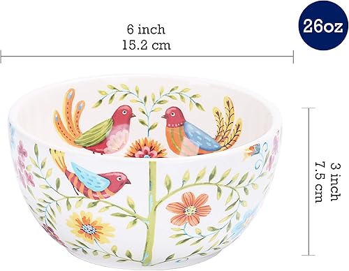 Miniatura 2 de Bico Red Spring Bird - Juego de 4 cuencos de cerámica de 26 onzas de profundidad para cereales, ensaladas, fideos, cocina, microondas y