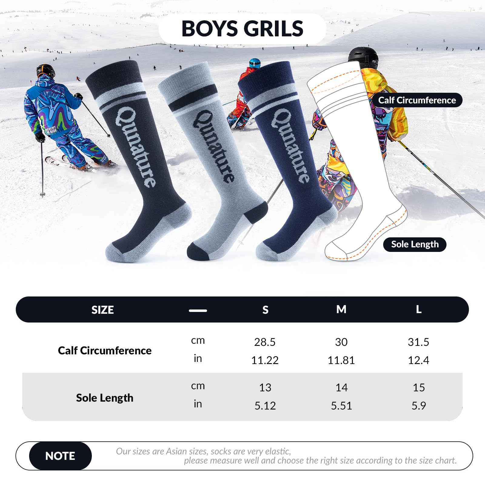 Calcetines de Esquí para Niños 1 Par de Calcetines Calientes sobre Rodilla Calcetines Invierno para Snowboard Esquiar Senderismo Trekking 25-36