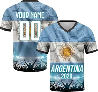 Personalised Football Shirt 2026 World Cup, Custom Jersey with Your Own Name & Number, Supporters Top for Men Women, Breathable National Flag Soccer Kit for Match Day & Fan Gifts