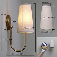 Vista 2 de Yosoan Brass Linen Fabric Shade Wall Sconce Set of 2, Vanity Aged Vintage Industrial Hardwired Gold Boho Wall Mounted with Long Cone Shade for