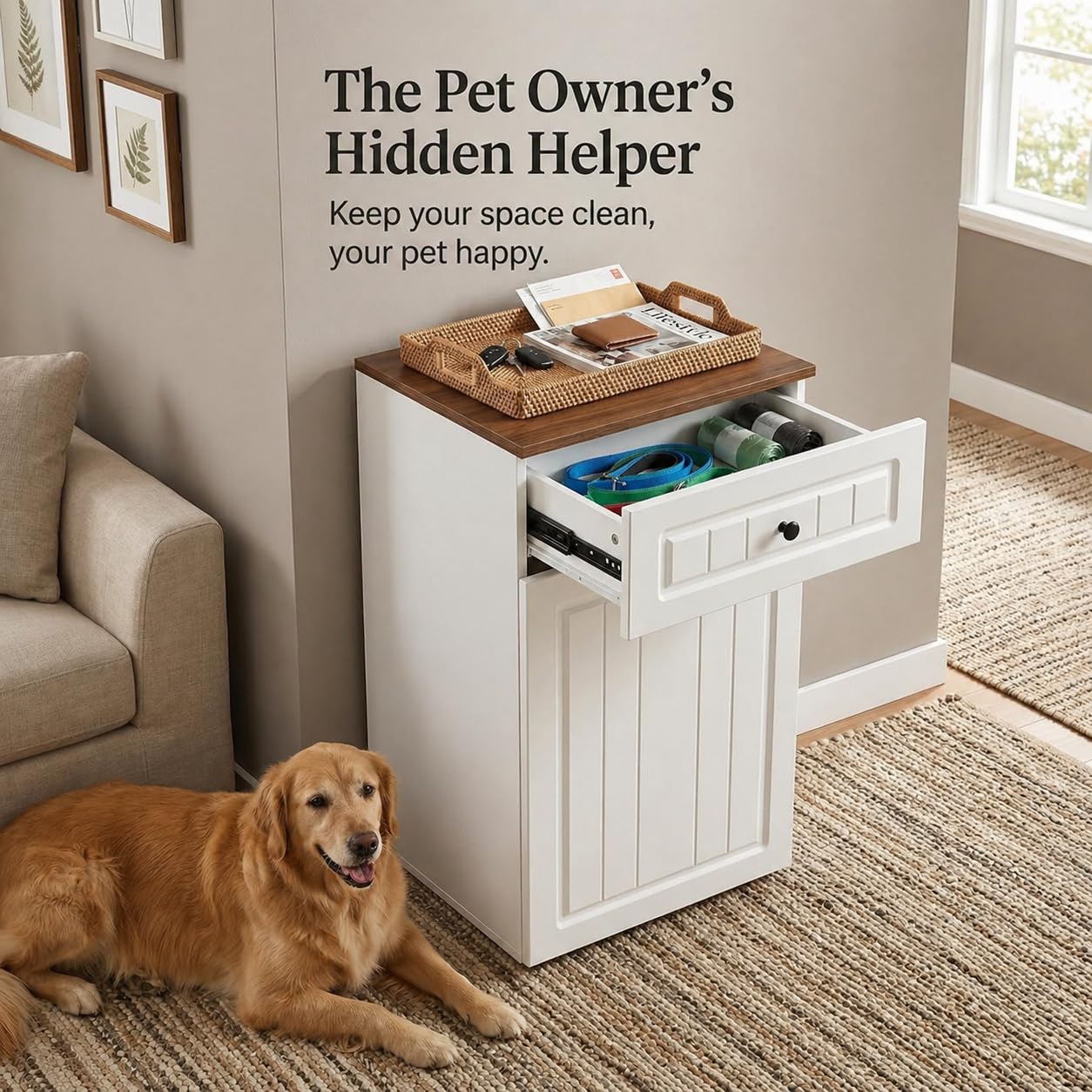 13 Gallon Pull Out Trash Can Cabinet with Drawer