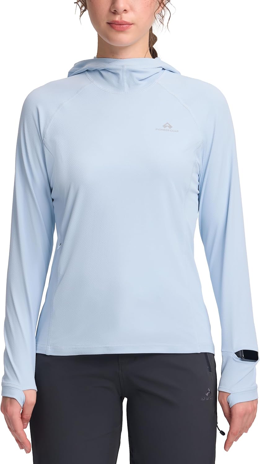 Pioneer Camp Women's UPF50+ Hoodie Sun Protection Long Sleeve Shirt with Pocket Watch Opening Lightweight Fishing Hiking